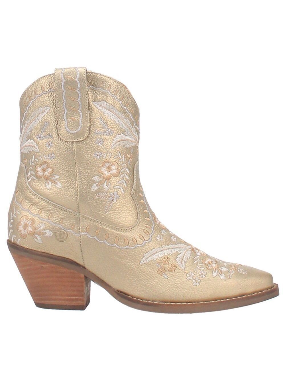 Dingo Primrose Floral Embroidered Metallic Snip Toe Cowboy Booties 7.5
